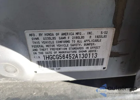 2002 Honda Accord 2.3 Lx from USA, damaged, VIN 1HGCG56452A130113